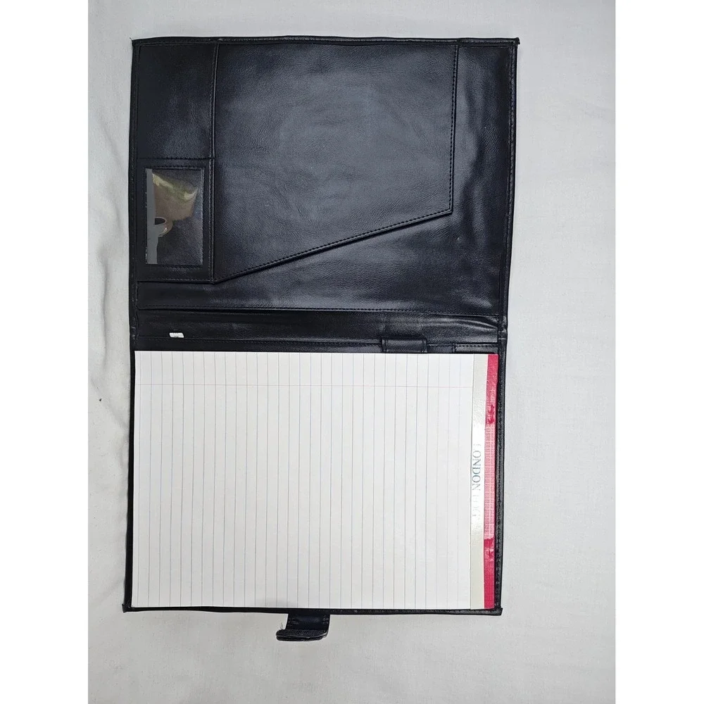 Vintage London Fog Black Leather Patchwork Portfolio Padfolio Organizer Case